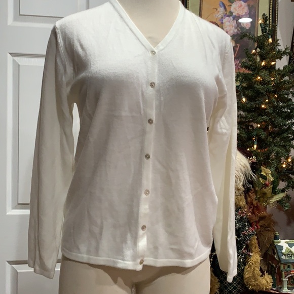 Carolyn Taylor Women Ivory Cardigan M - Picture 2 of 9